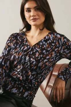 Abstract Animal Print Jersey Wrap Top