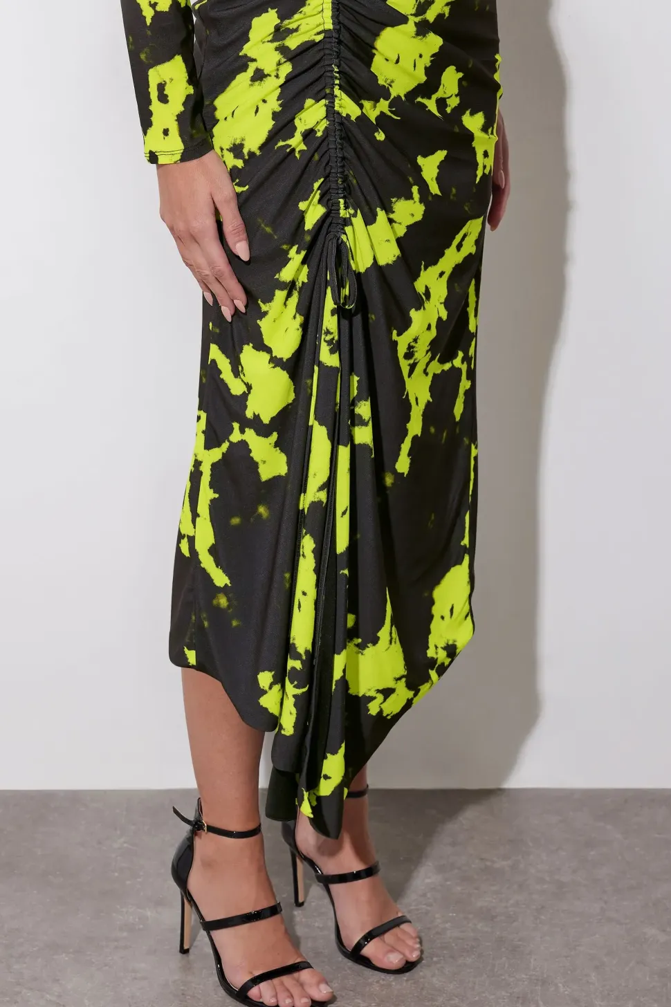 Abstract Asymmetric Ruched Dress