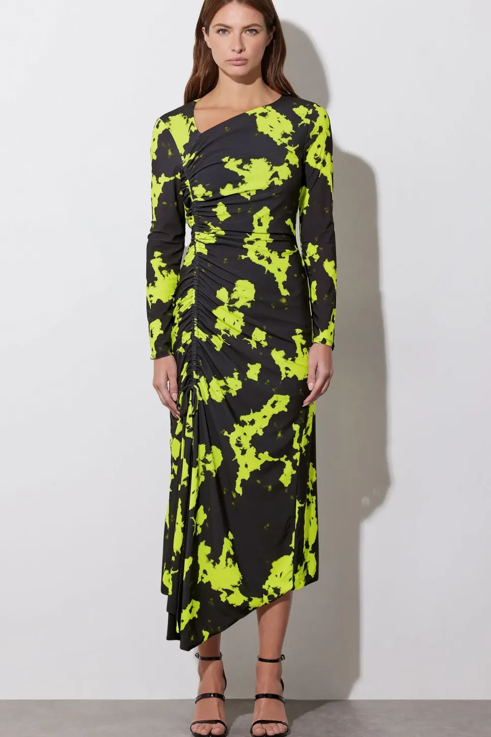 Abstract Asymmetric Ruched Dress