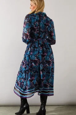 Abstract Border Print Belted Shirt Dress