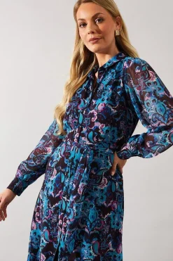 Abstract Border Print Belted Shirt Dress