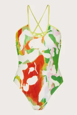 Abstract Floral Print Swimsuit with Recycled Polyester