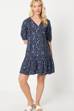 Abstract Floral Smock Mini Dress
