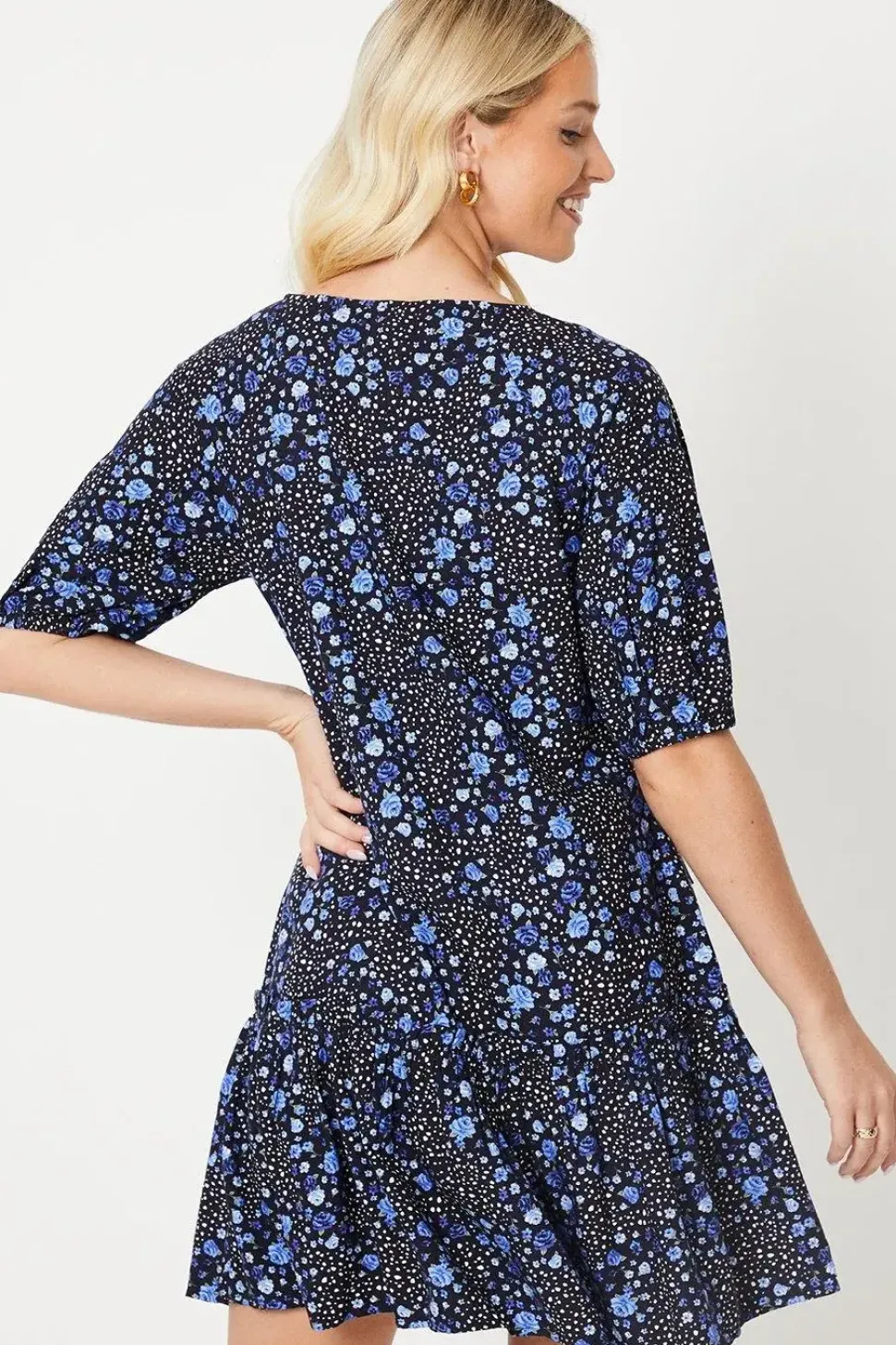 Abstract Floral Smock Mini Dress