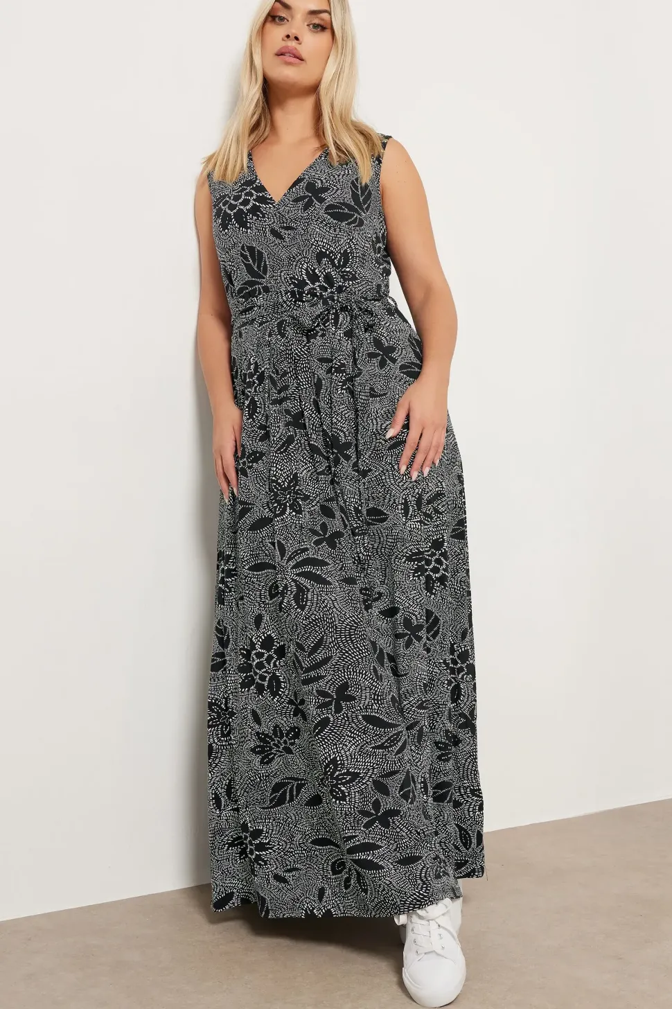 Abstract Floral Wrap Maxi Dress