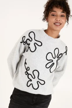 Abstract Flower Embroidery Jumper