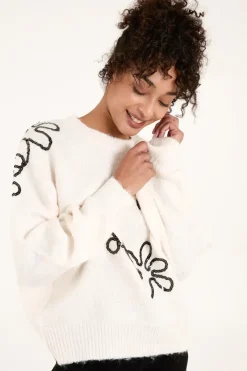 Abstract Flower Embroidery Jumper