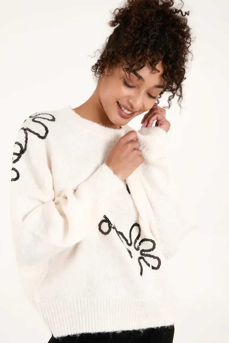 Abstract Flower Embroidery Jumper
