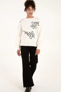Abstract Flower Embroidery Jumper