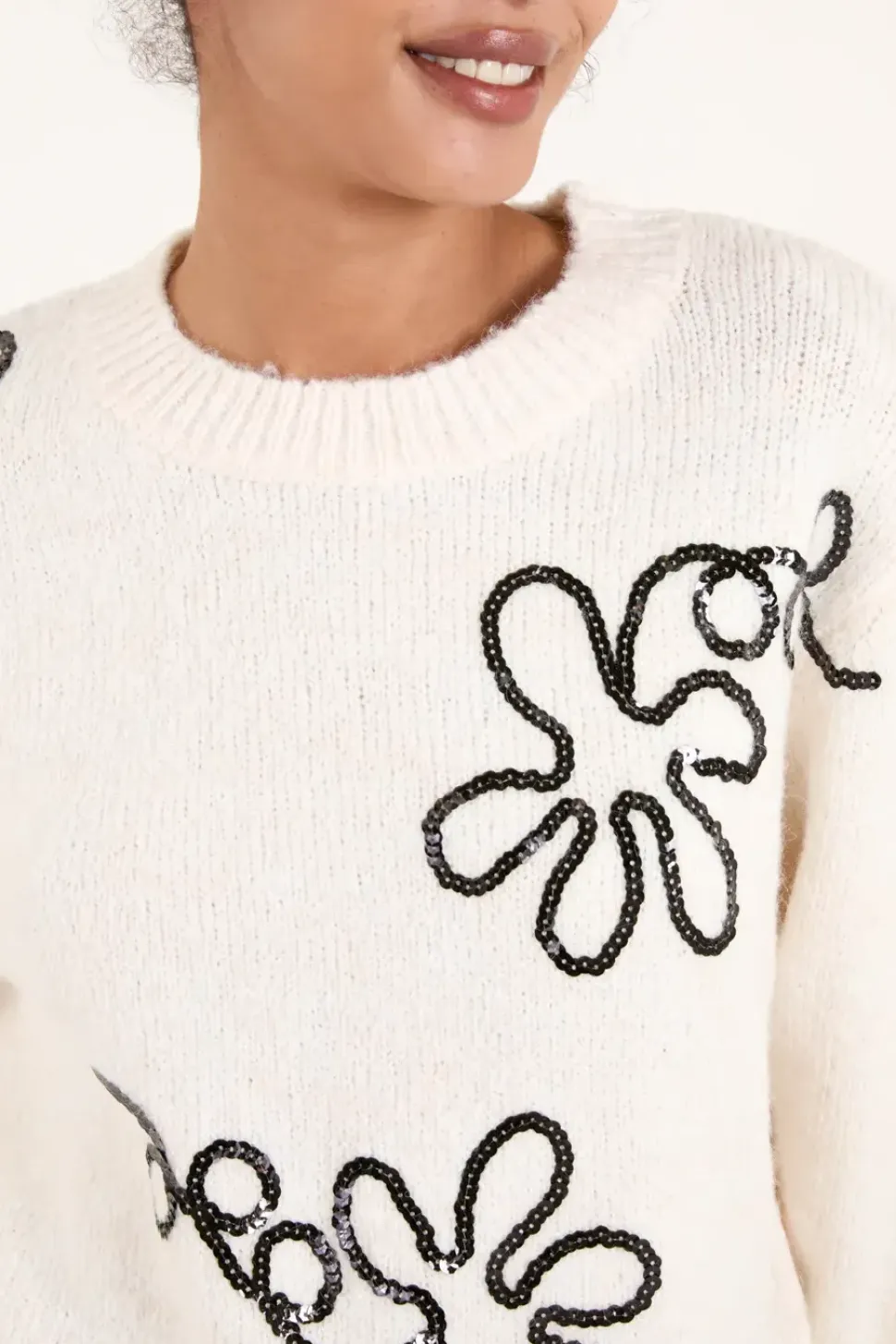 Abstract Flower Embroidery Jumper