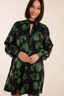Abstract High Neck Keyhole Shift Dress