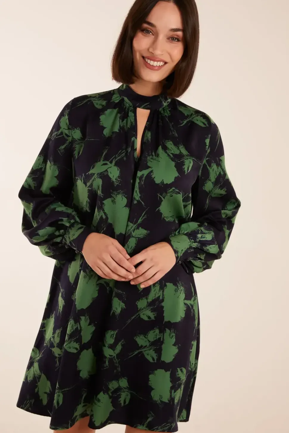 Abstract High Neck Keyhole Shift Dress