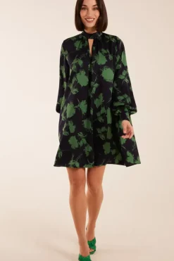 Abstract High Neck Keyhole Shift Dress