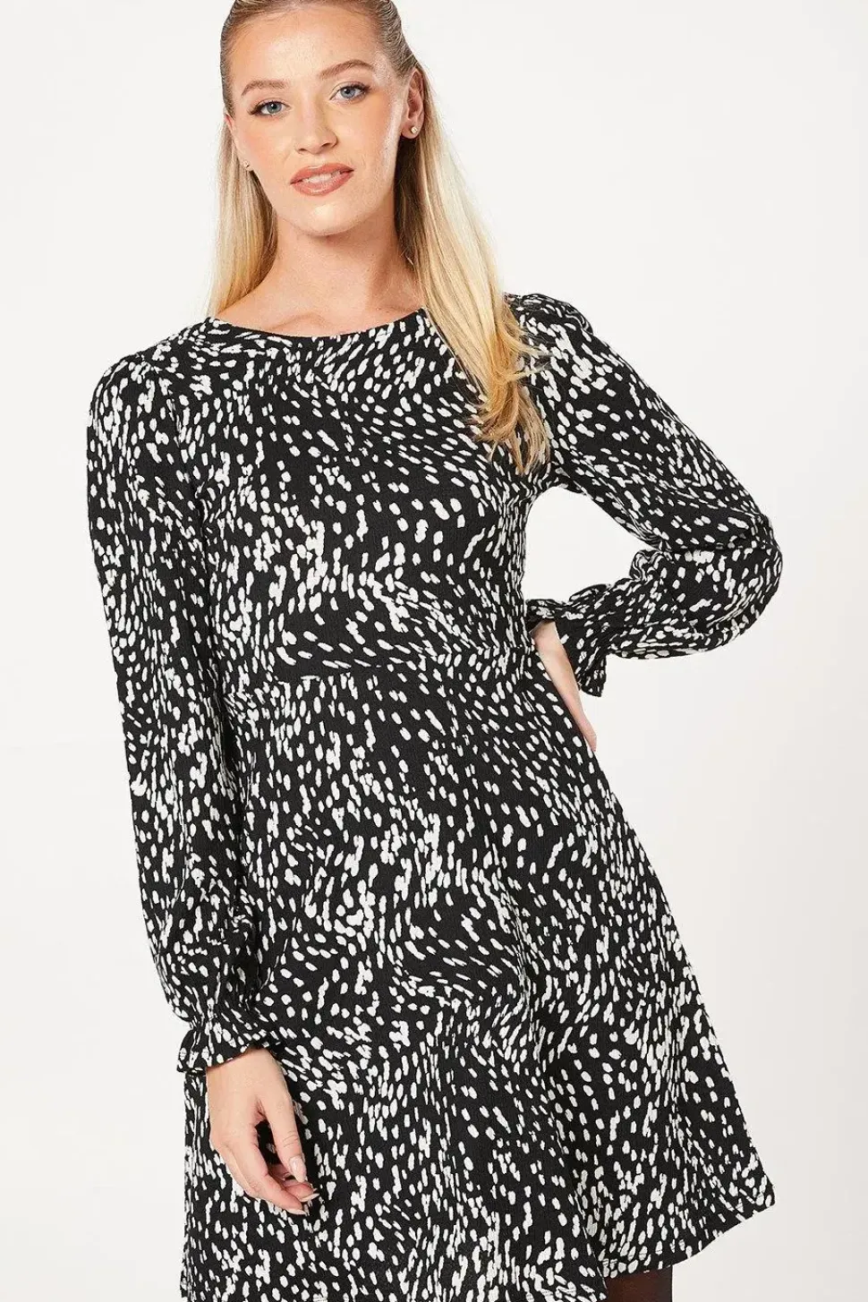 Abstract Mono Long Sleeve Mini Dress