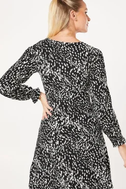 Abstract Mono Long Sleeve Mini Dress