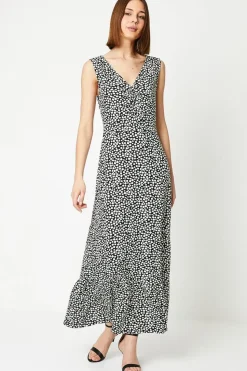 Abstract Mono Ruched Front Maxi Dress