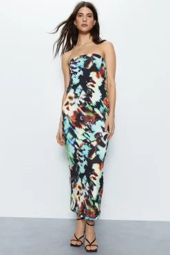 Abstract Print Bandeau Midi Dress