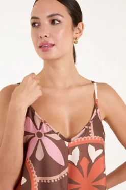Abstract Printed Cami V Neck Maxi Dress