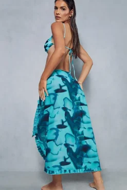 Abstract Printed Frill Detail Sarong