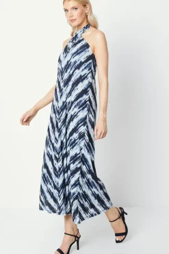 Abstract Printed Halter Neck Midi Dress