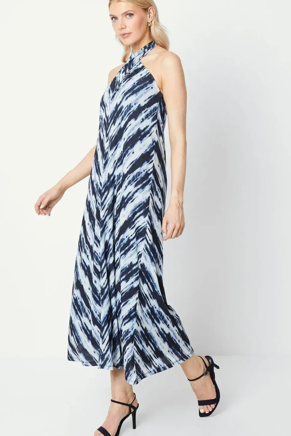 Abstract Printed Halter Neck Midi Dress