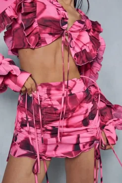 Abstract Printed Ruched Detail Micro Mini Skirt