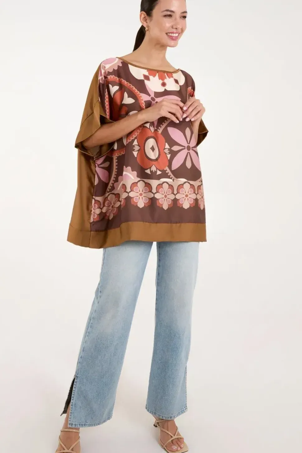 Abstract Printed Satin Printed Oversized Top