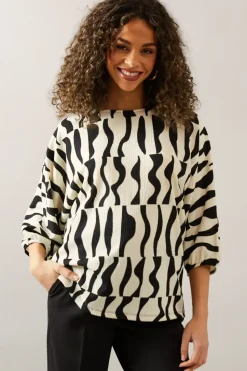 Abstract Print Elasticated Cuff Top