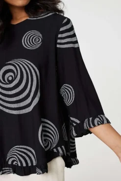 Abstract Print Frill Hem Tunic Top