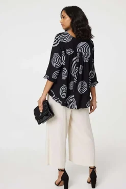 Abstract Print Frill Hem Tunic Top