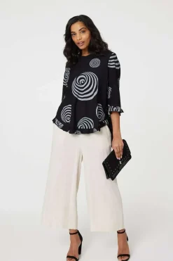 Abstract Print Frill Hem Tunic Top