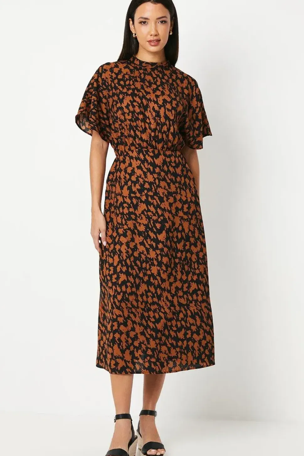 Abstract Print High Neck Midi Dress