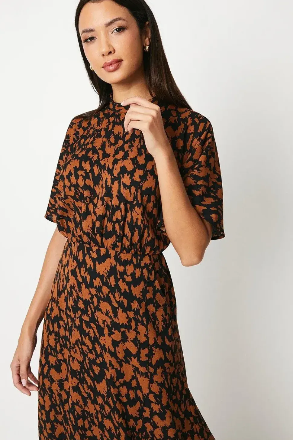 Abstract Print High Neck Midi Dress