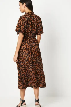 Abstract Print High Neck Midi Dress