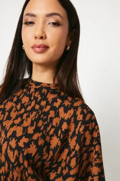 Abstract Print High Neck Midi Dress