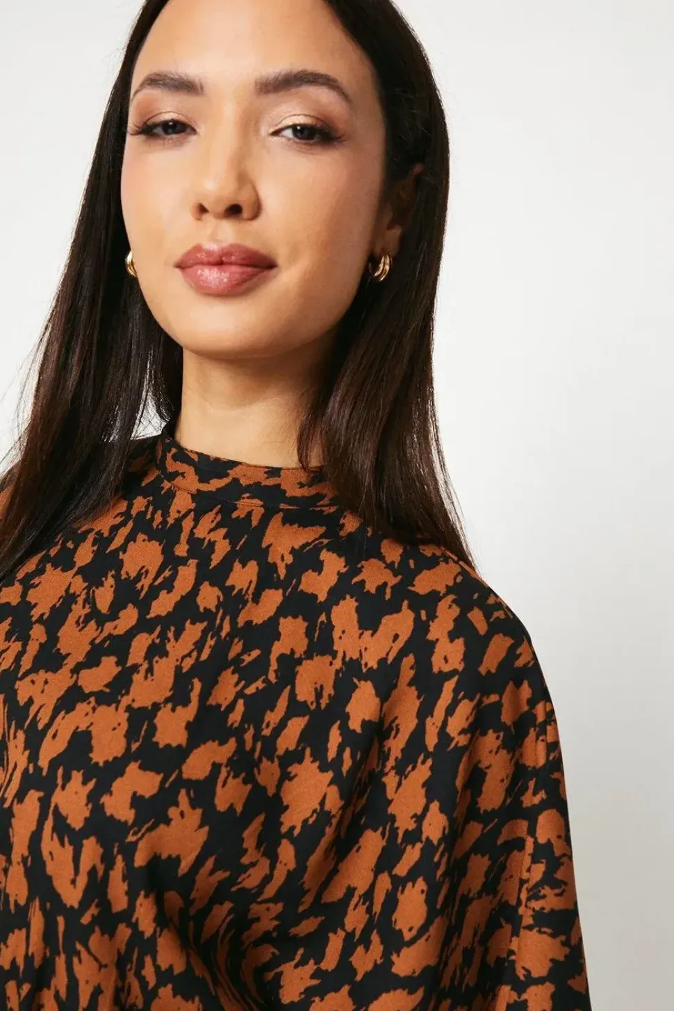 Abstract Print High Neck Midi Dress