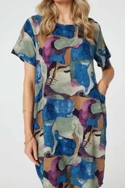 Abstract Print Knee Length Shift Dress