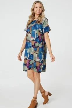 Abstract Print Knee Length Shift Dress