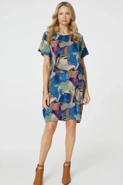 Abstract Print Knee Length Shift Dress