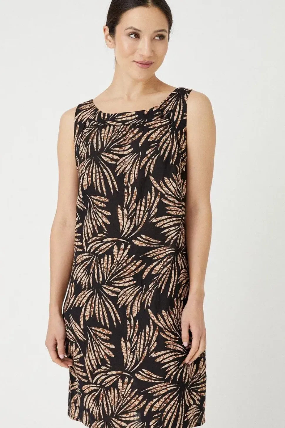 Abstract Print Linen Look Shift Dress