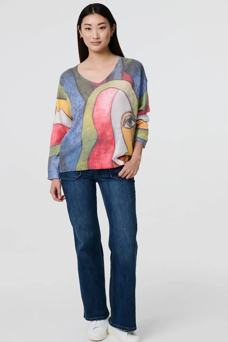 Abstract Print Long Sleeve Knit Jumper
