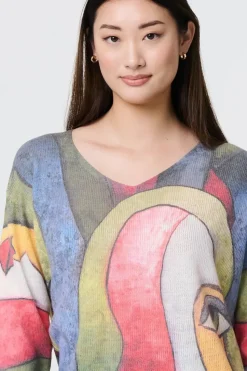Abstract Print Long Sleeve Knit Jumper