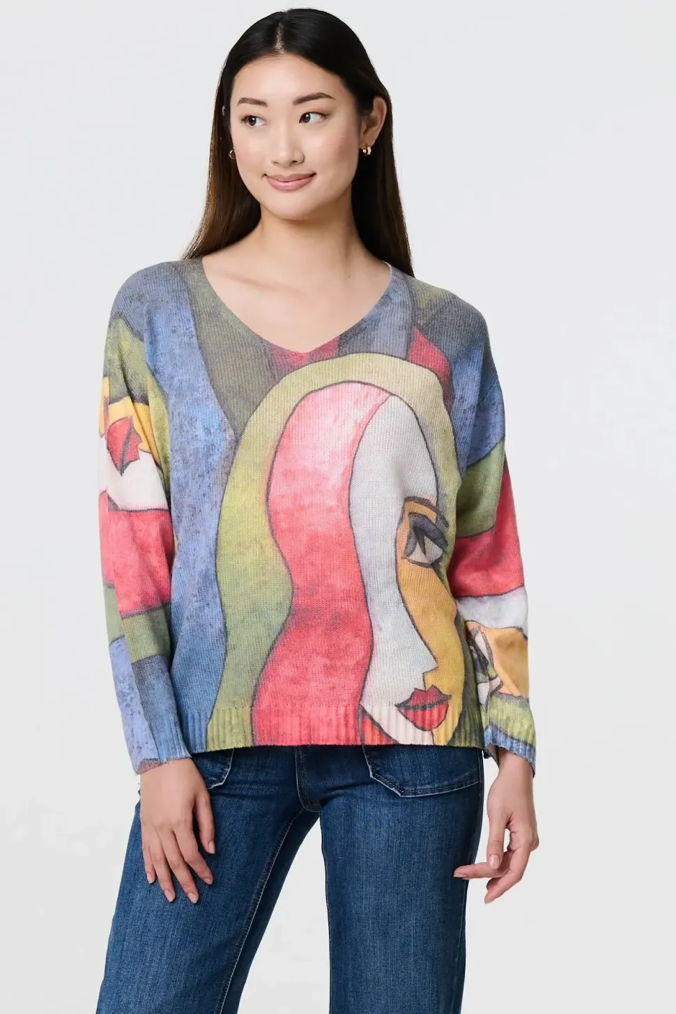 Abstract Print Long Sleeve Knit Jumper