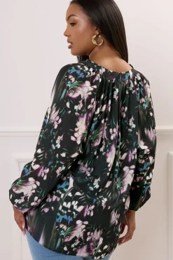 Abstract Print Pleated Blouse