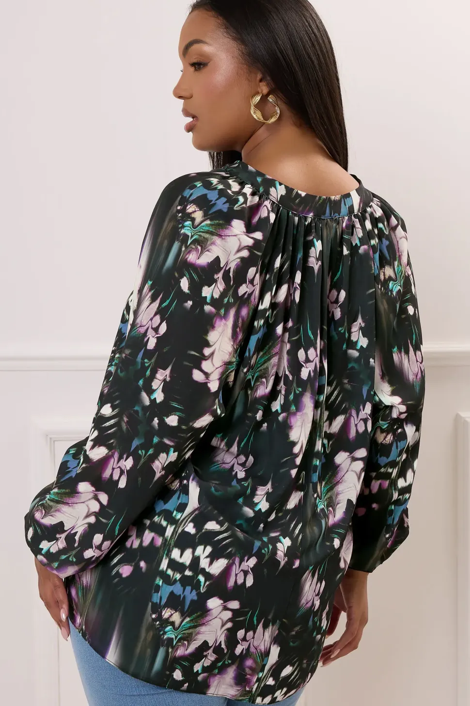 Abstract Print Pleated Blouse