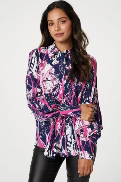 Abstract Print Puff Sleeve Blouse