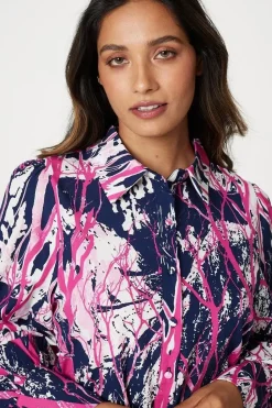 Abstract Print Puff Sleeve Blouse