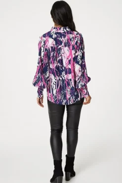 Abstract Print Puff Sleeve Blouse