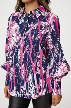 Abstract Print Puff Sleeve Blouse