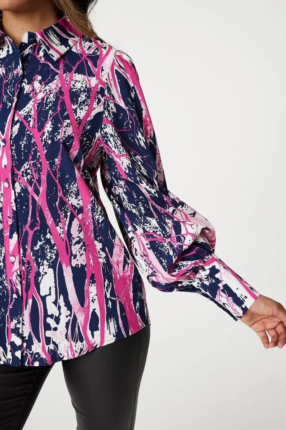 Abstract Print Puff Sleeve Blouse